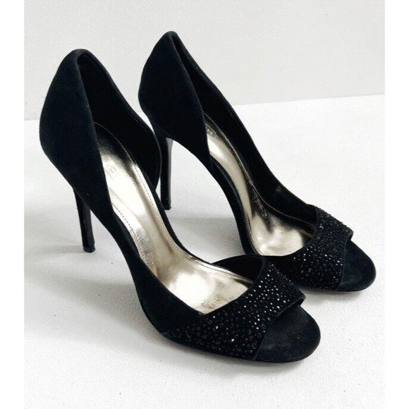 Coach | Shoes | Coach Suede Heels Peep Toe Black Rhinestones Pumps ...